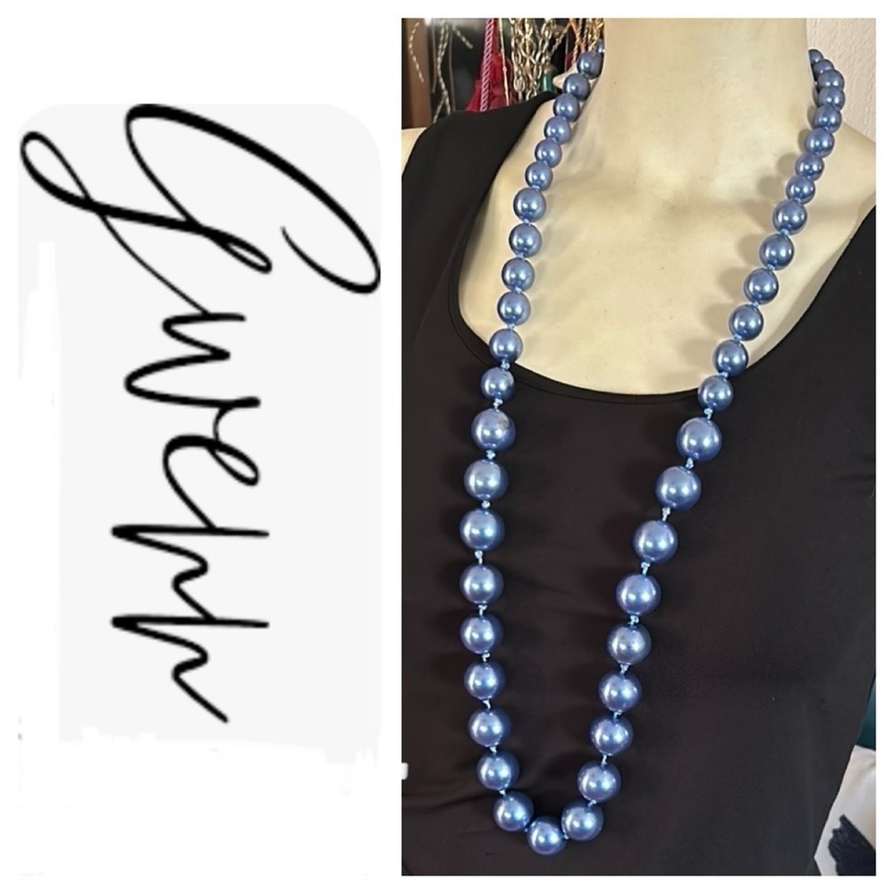 Vintage Blue Glass Pearl Beaded Necklace